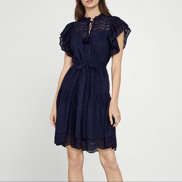 BCBGMaxAzria Eyelet Ruffle Dress -Pacific Blue New - Picture 3 of 12